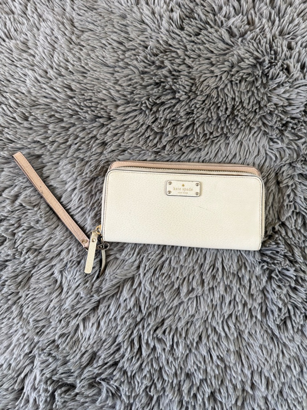 Kate Spade New York Double Zip Wristlet Wallet Cream Blush Leather